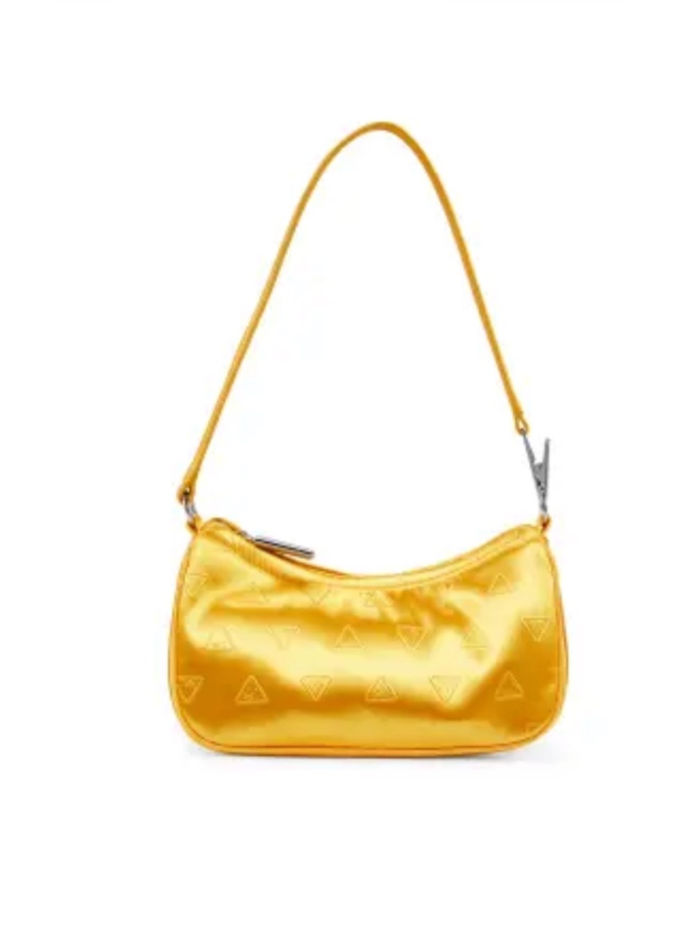 Edie Parker Yellow Satin Shoulder Bag with Embossed Triangles